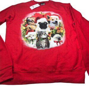 Fifth Sun Women's Christmas Cat/Dog With Jingly Bells Size Med Red Fleece New